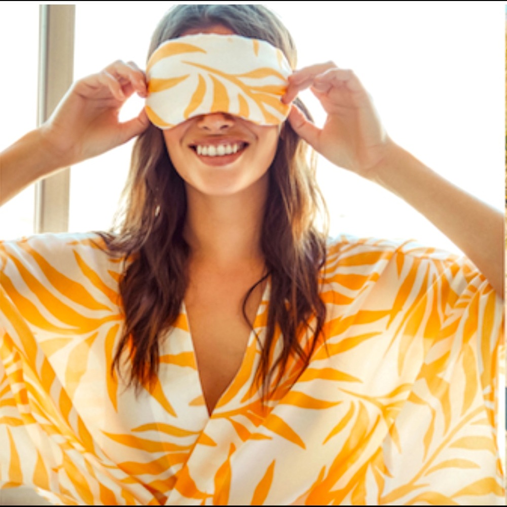 New Maison Du Soir Palm 🌴 Print Luxe Swim Cover / Robe & Sleep Mask Set Size M/L